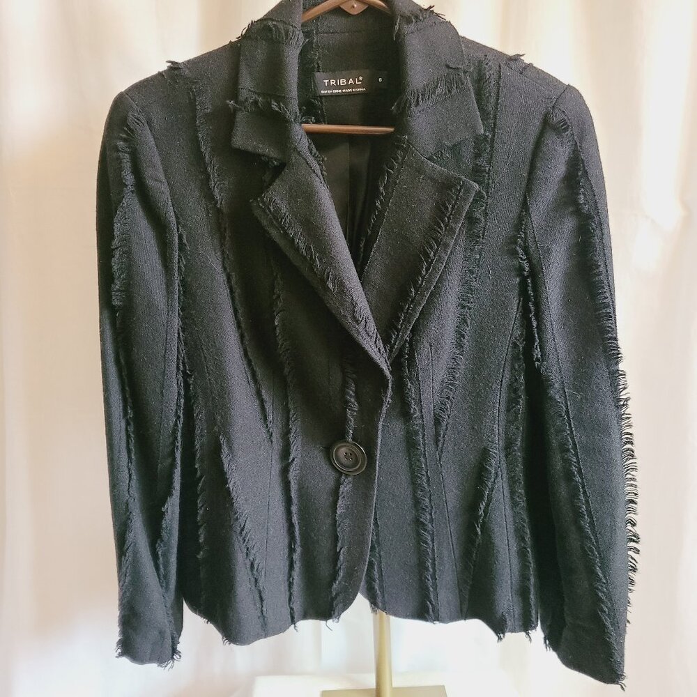 Tribal Brand Fringed Black Blazer